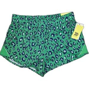 Women's All in Motion Green Leopard Print Mid Rise Run Shorts XS